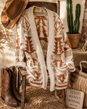Altar'd State Southwestern Open Front Cozy Cardigan Size M